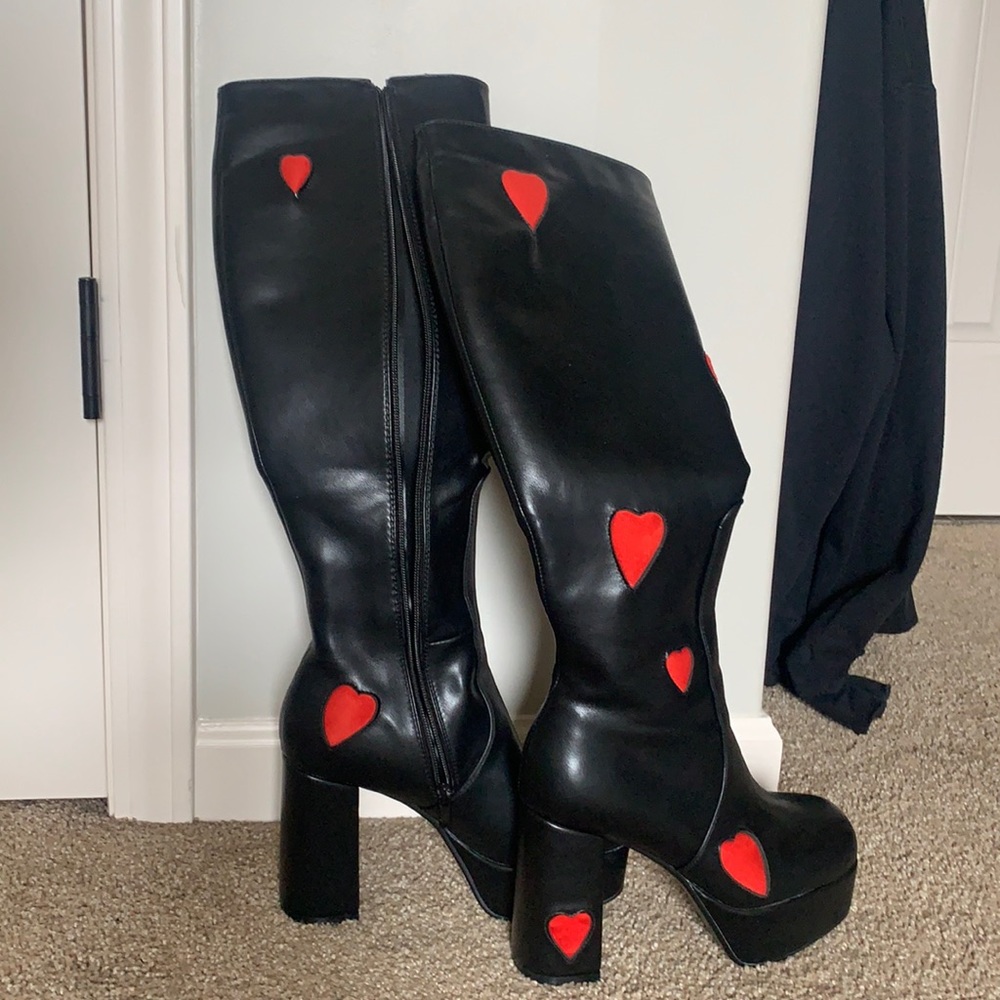 Black and Red Knee-High Boots w/ 4 in Heel